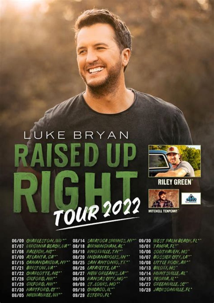 Luke Bryan Announces 2022 Raised Up Right Tour With Riley Green and Mitchell Tenpenny